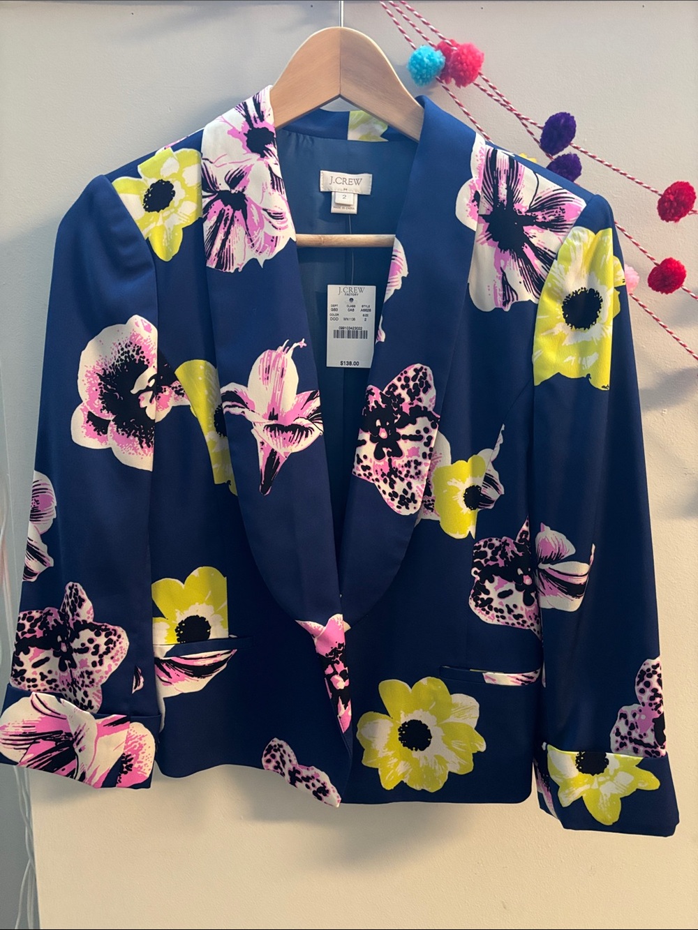 J. Crew Navy Floral Blazer with Pink & Yellow Blooms